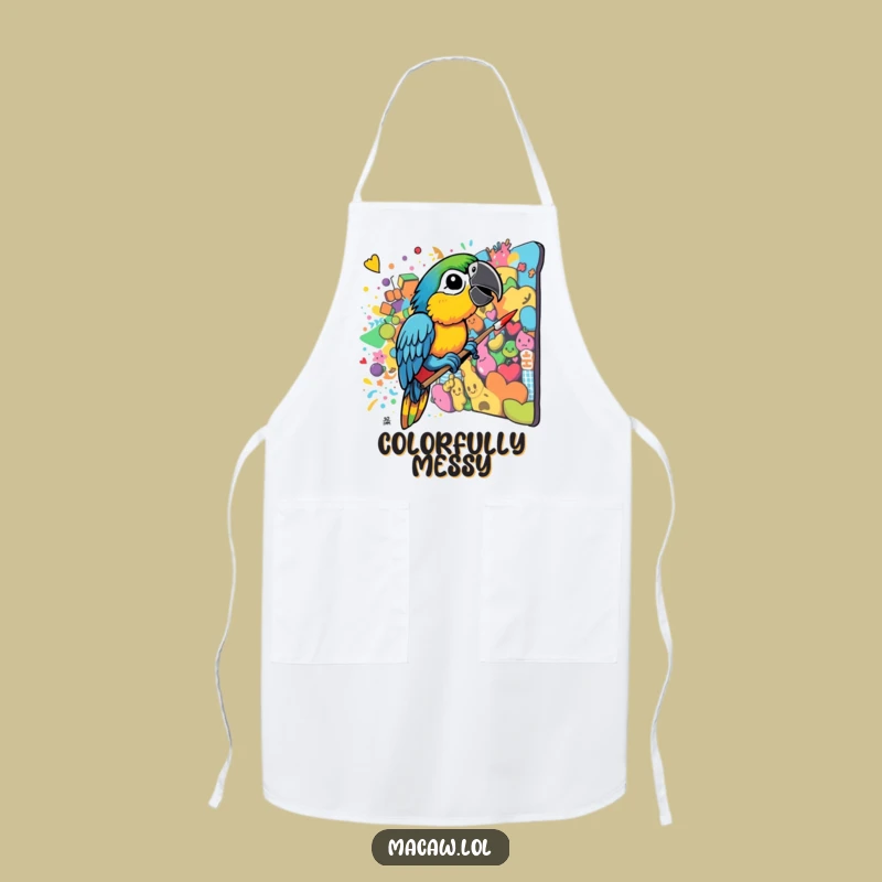 Funny Macaw Artist Apron - Chaotic Colorful Mural Bird Kitchen Gift