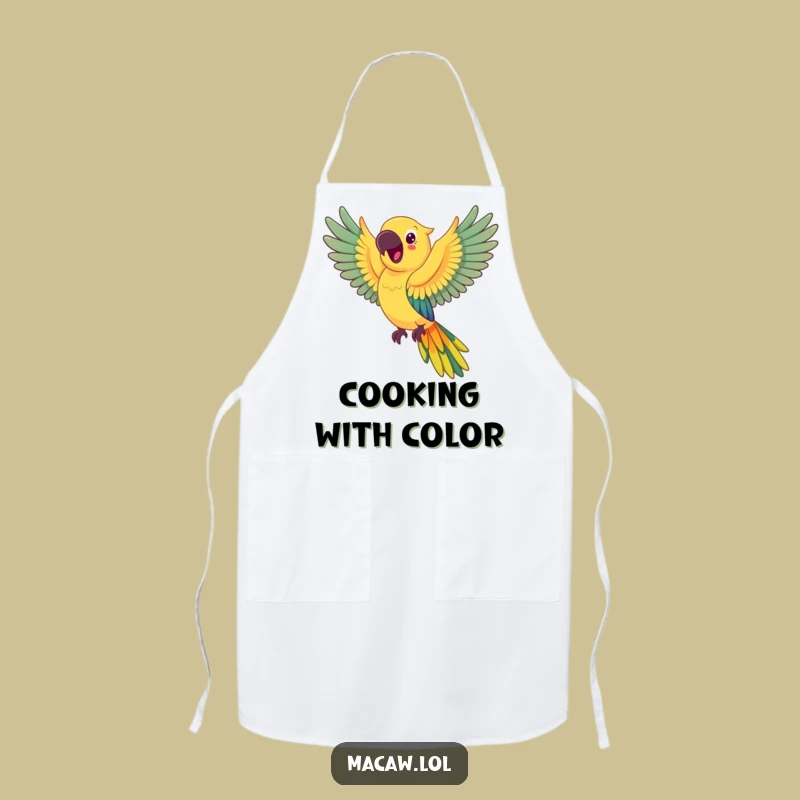 Funny Happy Macaw Rainbow Wings Apron: Joyful Kitchen Bird Funny Gift