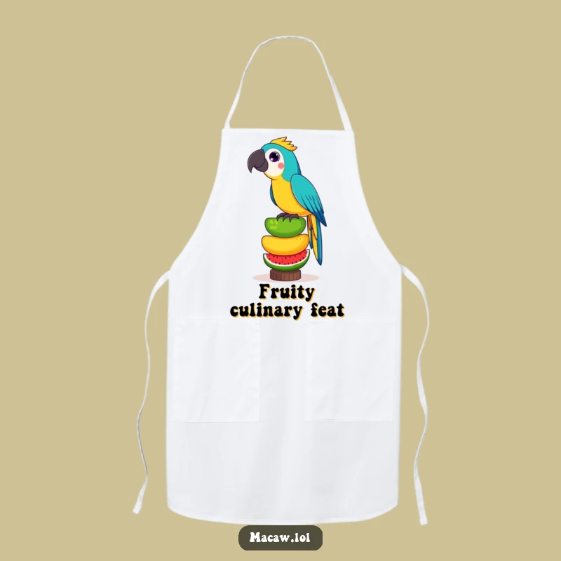 Funny Fruit Stunt Macaw Apron: Kitchen Protection With Humor Gift