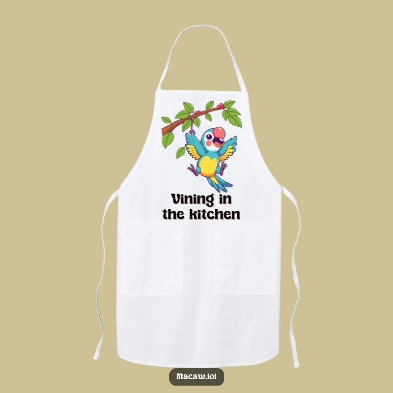 Funny Excited Macaw Swinging Apron - Humorous Kitchen Gift for Playful Cooks