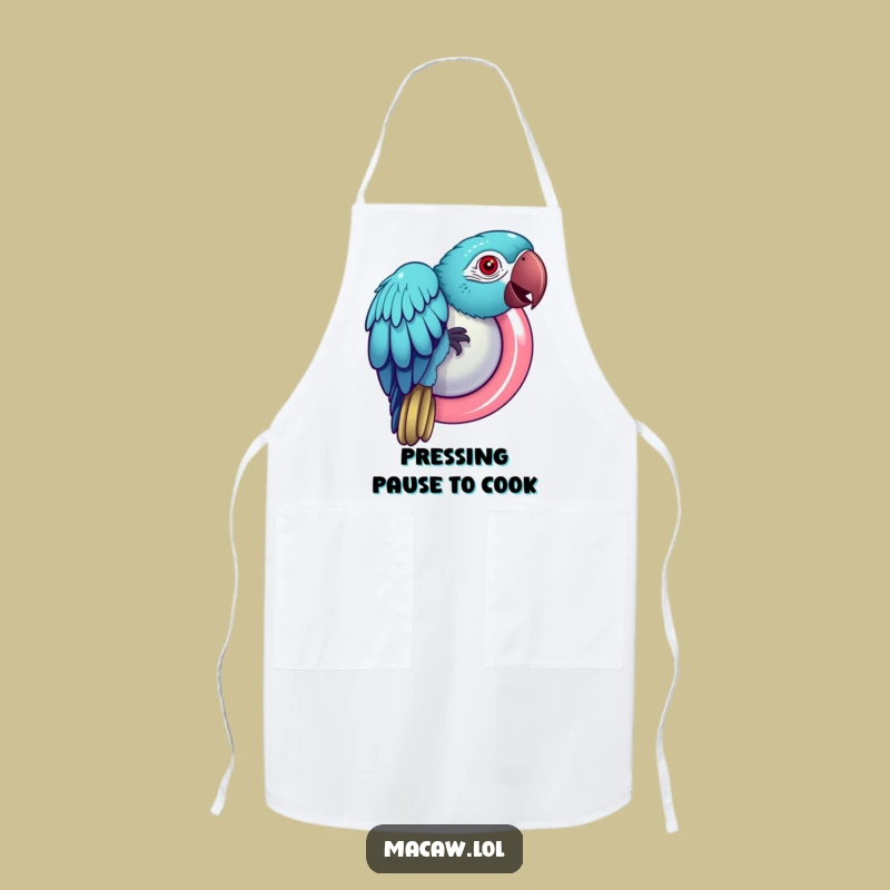 Funny Macaw Button Apron: Kitchen Fun with a Playful Bird