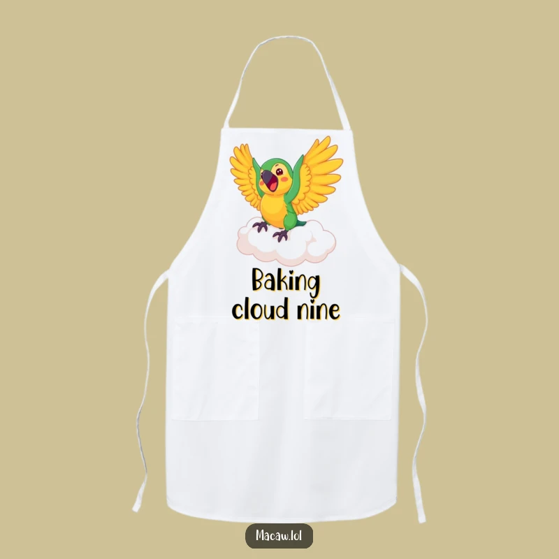 Funny Macaw Cloud Apron: Kitchen Fun for Sky-High Bakers