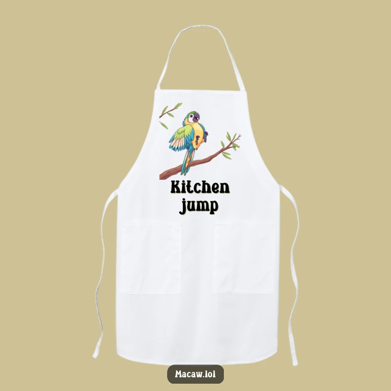 Funny Macaw Acrobat Apron - Dramatic Bird Leap Kitchen Gift