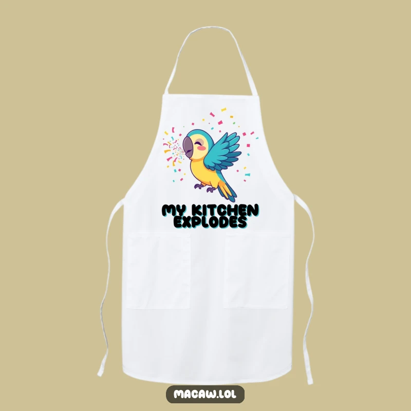 Funny Confetti Macaw Apron: Culinary Fun for a Festive Chef