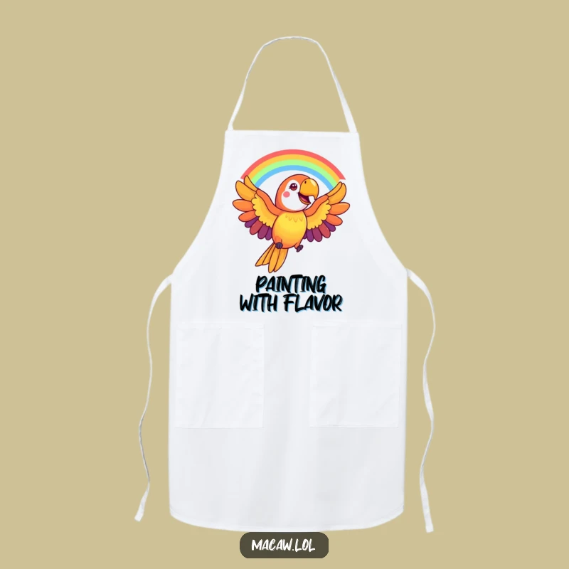 Funny Macaw Rainbow Apron: Cheerful Chef Bib, Vibrant Kitchen Gift