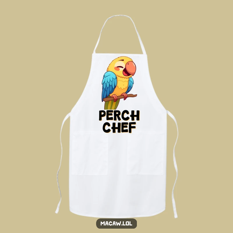 Funny Macaw Face Apron: Cook with a Quirky Bird's Hilarious Perch Attempt!