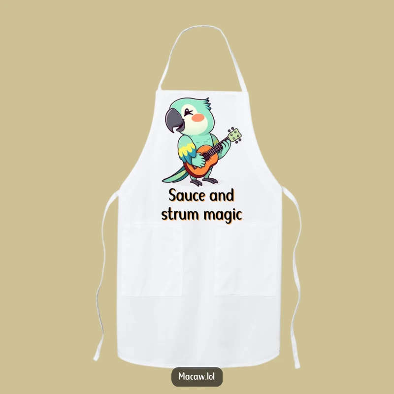 Funny Macaw Ukulele Apron: Cook Up Fun with a Witty Bird Chef