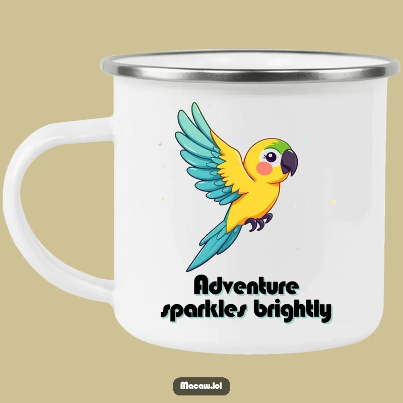 Durable Funny Macaw Glitter Camping Mug: S'mores and Sparkles Included