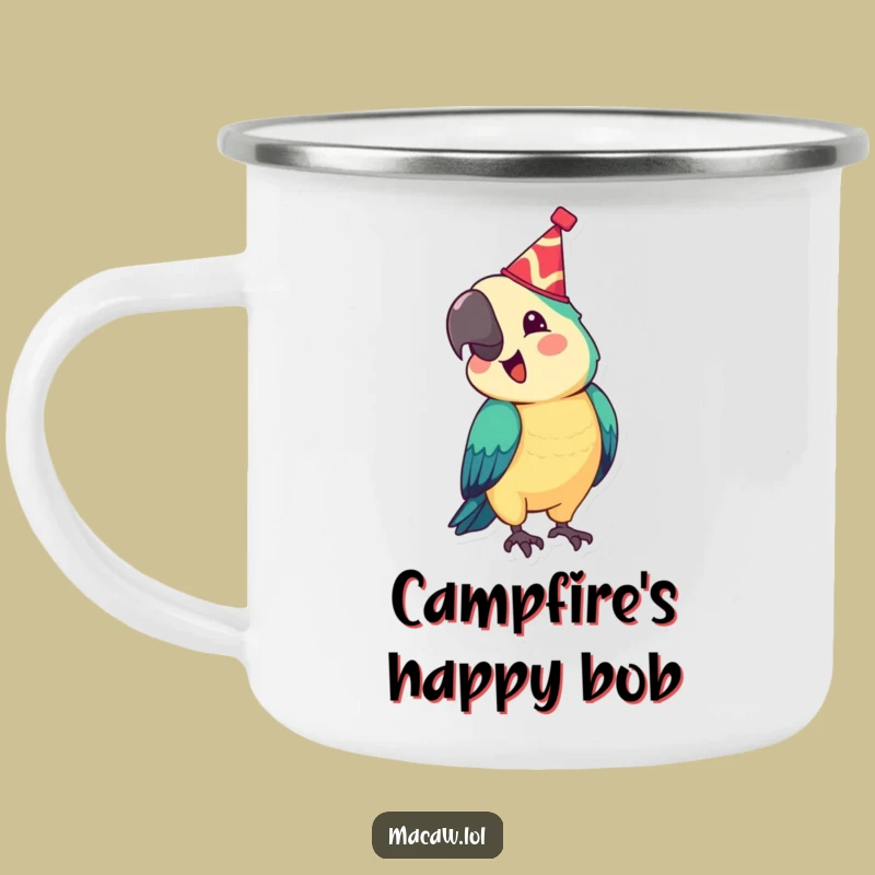 Funny Festive Macaw Camping Mug: Party Bird Adventure