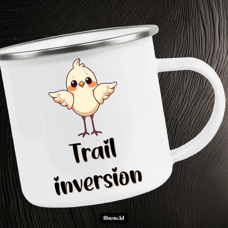 Funny Bird Camping Mug: A proud bird stands on its head, wings out for balance, bringing humorous determination to your outdoor sips.