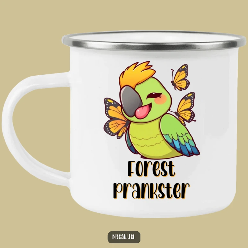 Funny Cheeky Macaw Tongue Out Camping Mug - Playful Adventures Start Here