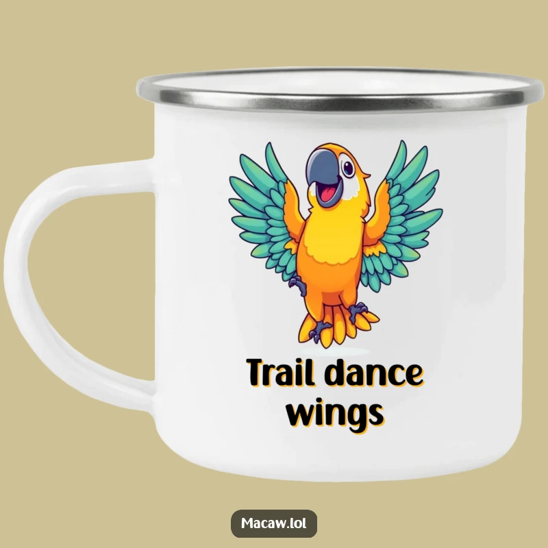 Funny Dancing Macaw Camping Mug: Vibrant Fuel for Adventurous Souls