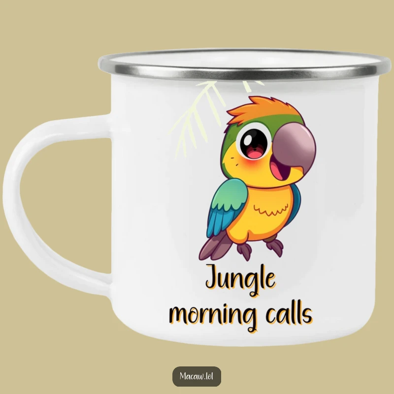 Funny Macaw Camping Mug: Vibrant Squawking Bird, Rugged Funny Gift