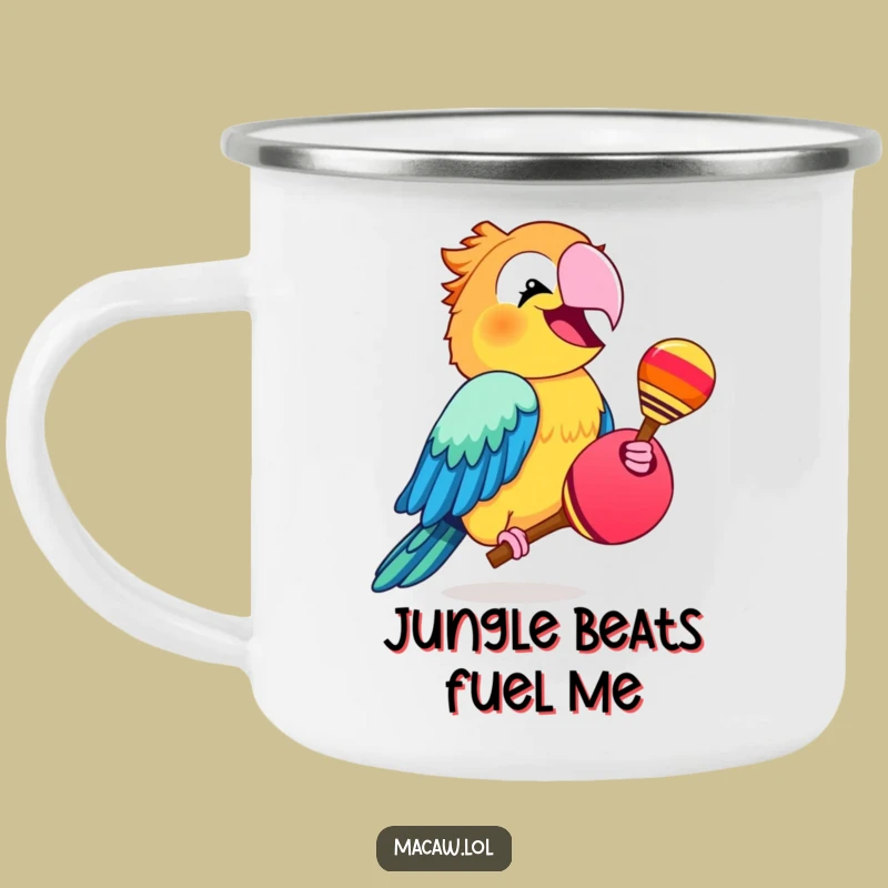 Funny Macaw Maraca Camping Mug - Outdoor Bird Fiesta Cup