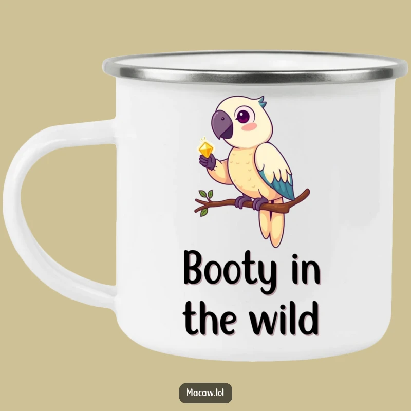 Funny Macaw Treasure Hunter Camping Mug: Pirate Parrot's Shiny Loot Outdoor Funny Gift