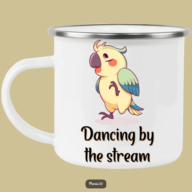 Funny Outdoor Joyful Macaw Camping Mug, Dance Your Adventure