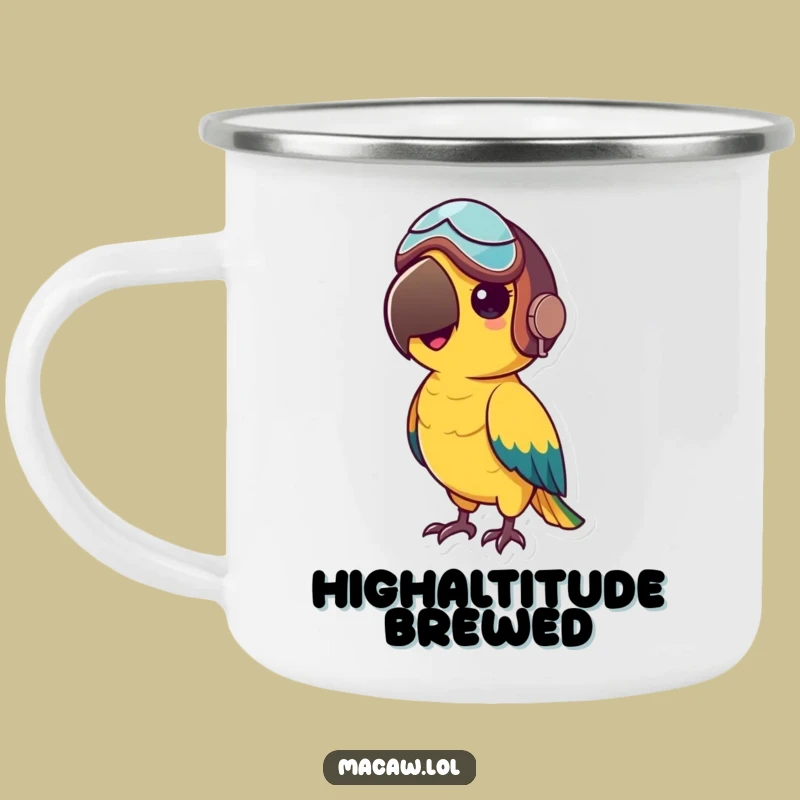 Funny Macaw Aviator Camping Mug: Enjoy the outdoors with adventure, a unique funny gift.
