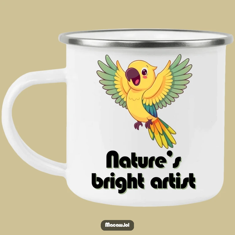 Funny Happy Macaw Rainbow Wings Camping Mug: Joyful Bird Outdoor Funny Gift