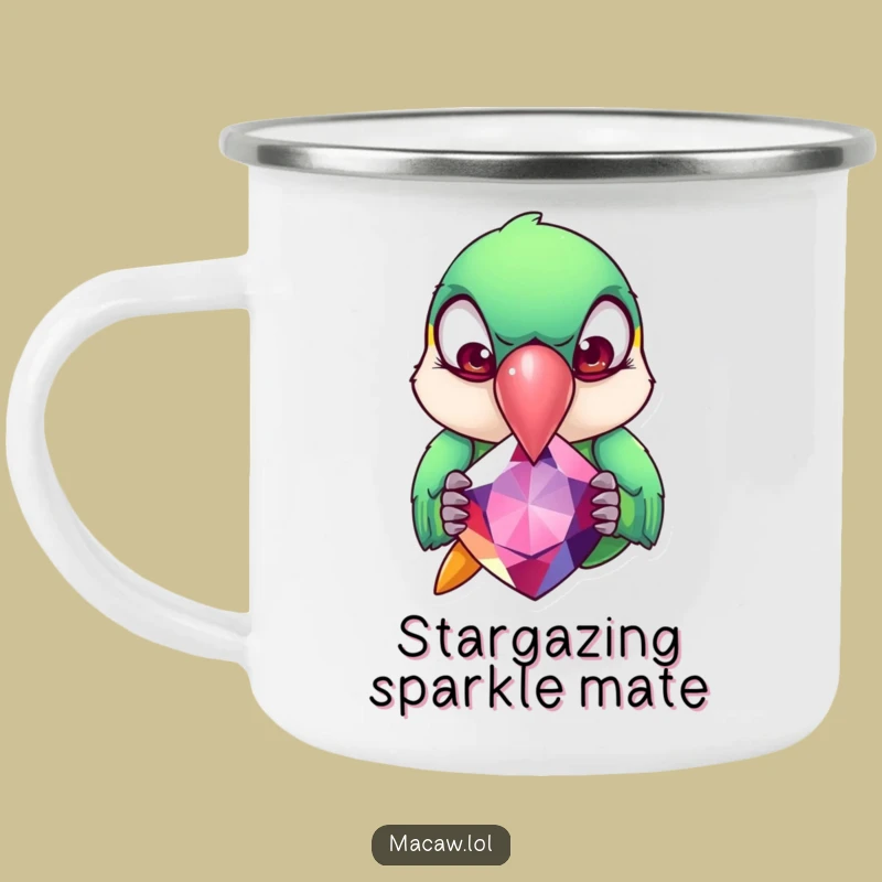 Funny Macaw Gemstone Camping Mug: Adventure Fuelled by Sparkle