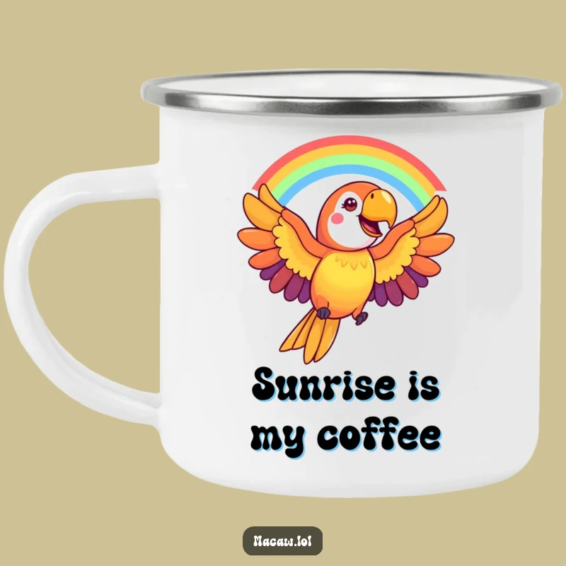 Funny Macaw Rainbow Camping Mug: Colorful Outdoor Cup, Adventure Gift