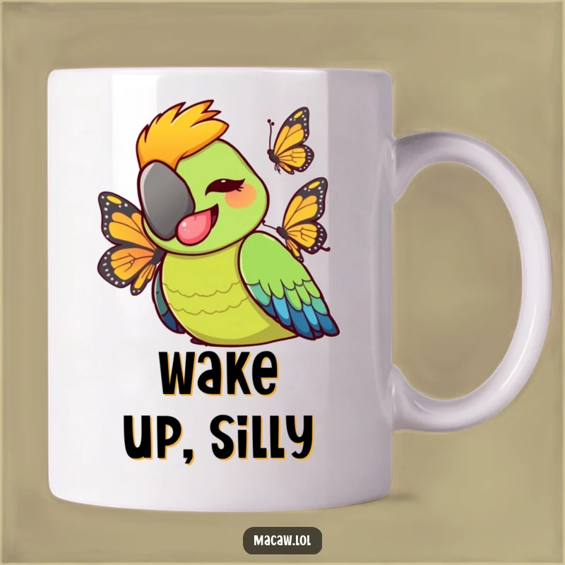 Funny Cheeky Macaw Tongue Out Mug - Playful Bird Butterfly Gift