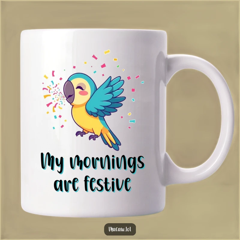 Funny Confetti Macaw Mug: A Joyful Bird's Celebration Gift
