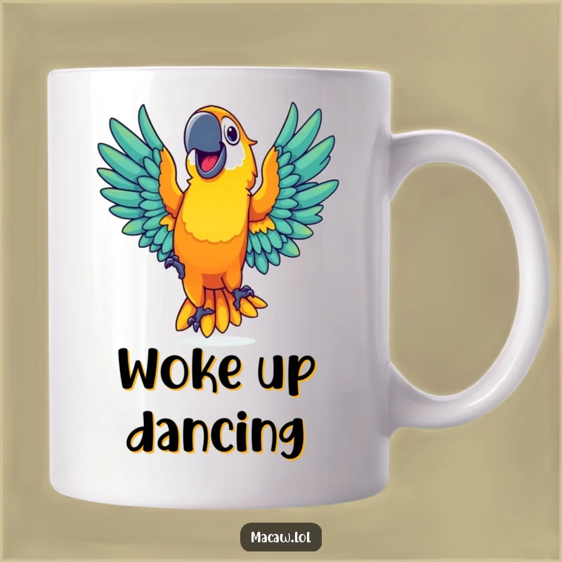 Funny Dancing Macaw Mug: Vibrant Joyful Gift for Bird Lovers