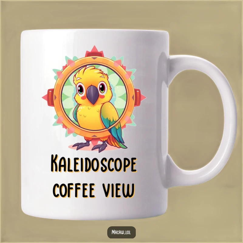Funny Kaleidoscope Macaw Mug: Curious Bird's Sparkly Vision Gift