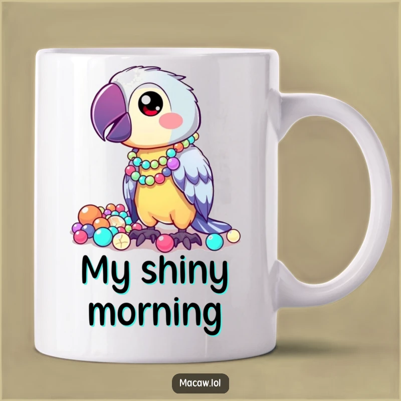 Funny Kawaii Macaw Mug: Shiny Beads Collector, Quirky Art Gift