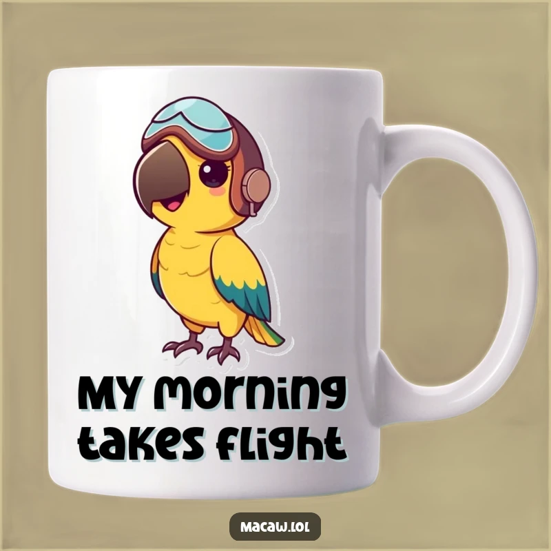 Funny Macaw Aviator Mug: Fuel your adventures with humor, a perfect funny gift for travelers.