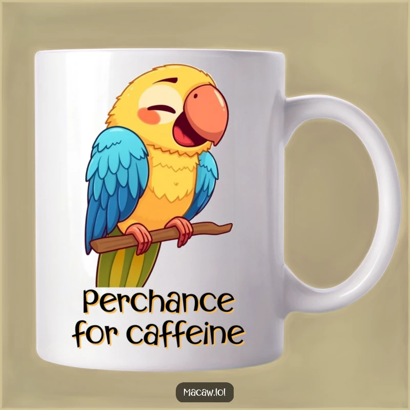 Funny Macaw Face Mug: A Quirky Bird Trying a New Perch - Hilarious Gift!