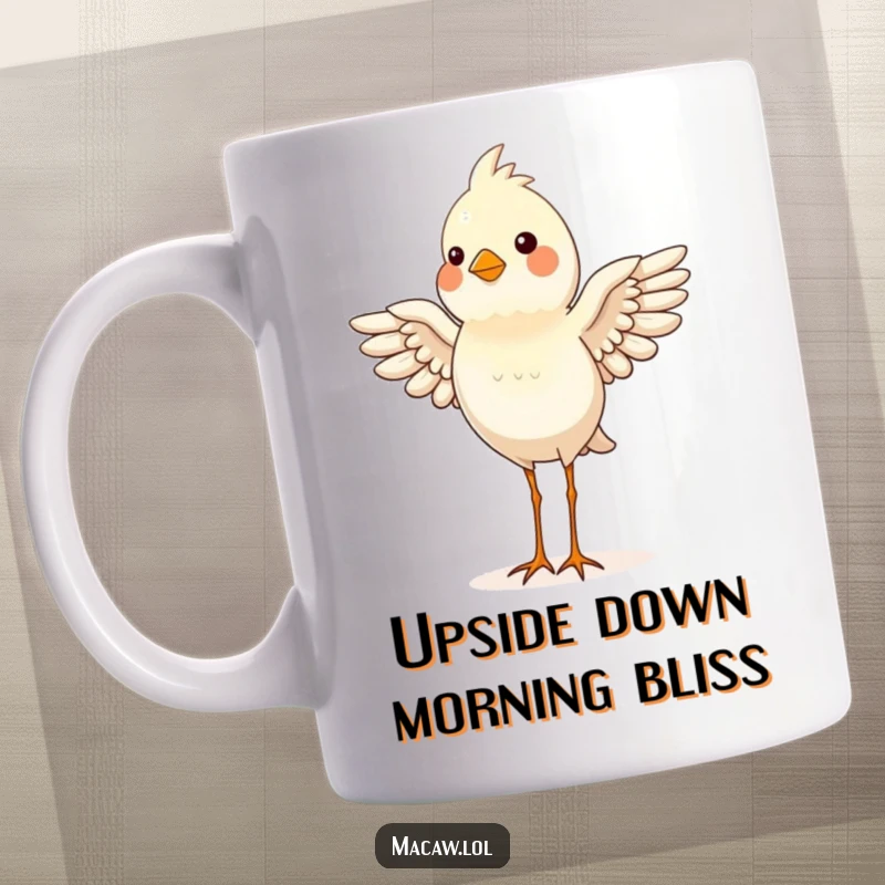 Funny bird standing proudly on its head, wings flapping for balance, showcasing its unique skill.