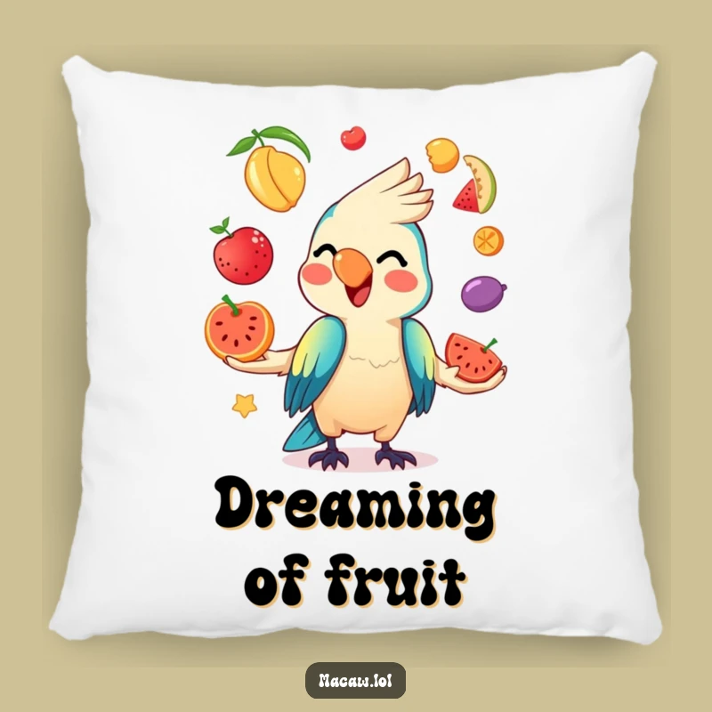 Comfy Funny Kawaii Macaw Fruit Pillow: Snuggle with Bird's Hilarious Juggling!
