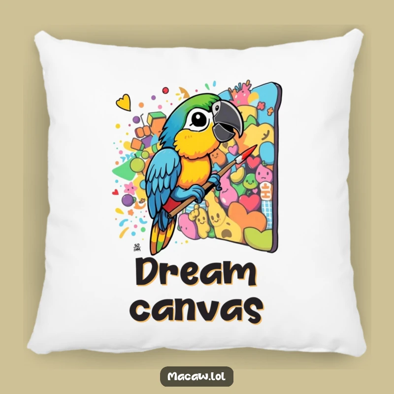 Funny Macaw Artist Pillow - Chaotic Colorful Mural Bird Decor Gift