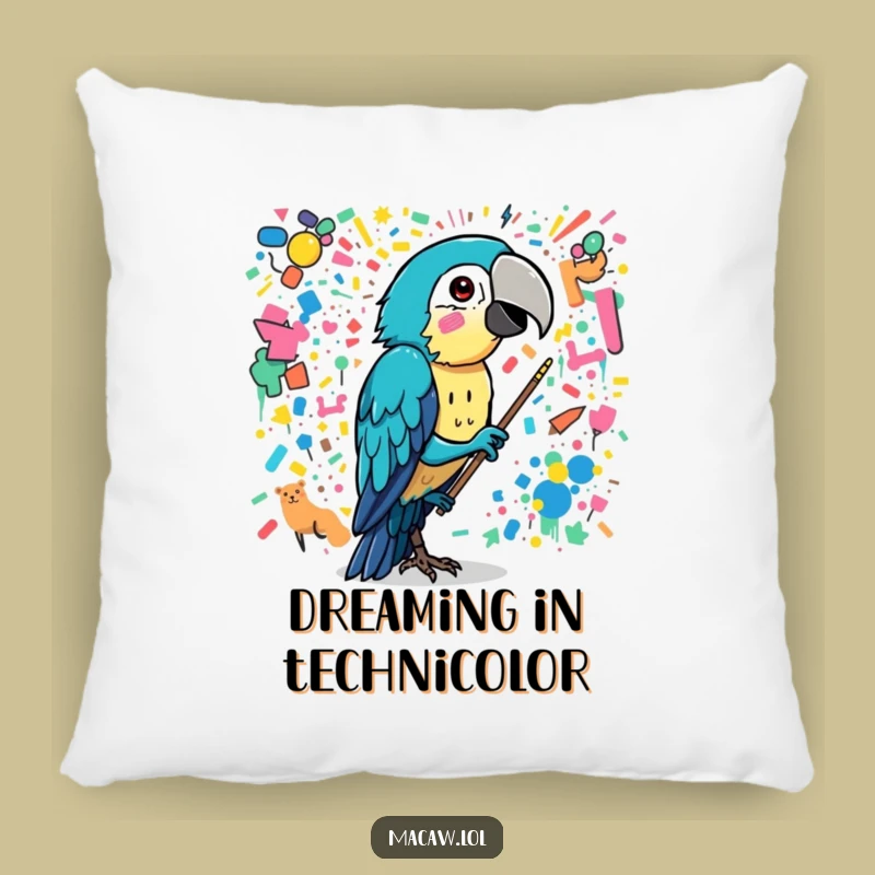 Funny Macaw Artist Pillow - Cozy Chaotic Mural Cushion