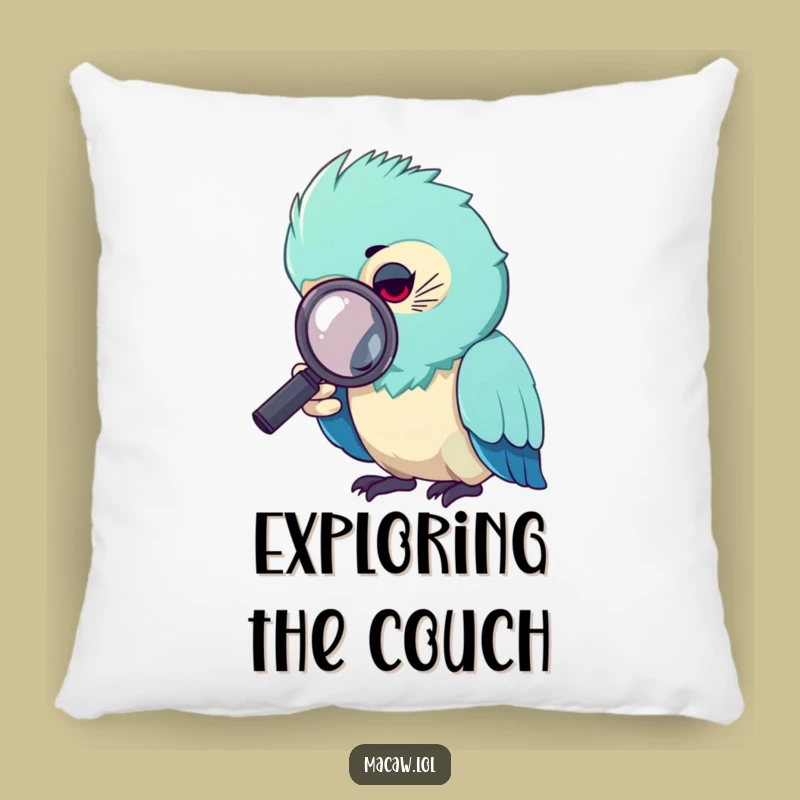 Funny Curious Macaw Magnifying Glass Pillow: Cozy Detective Bird Decor Funny Gift