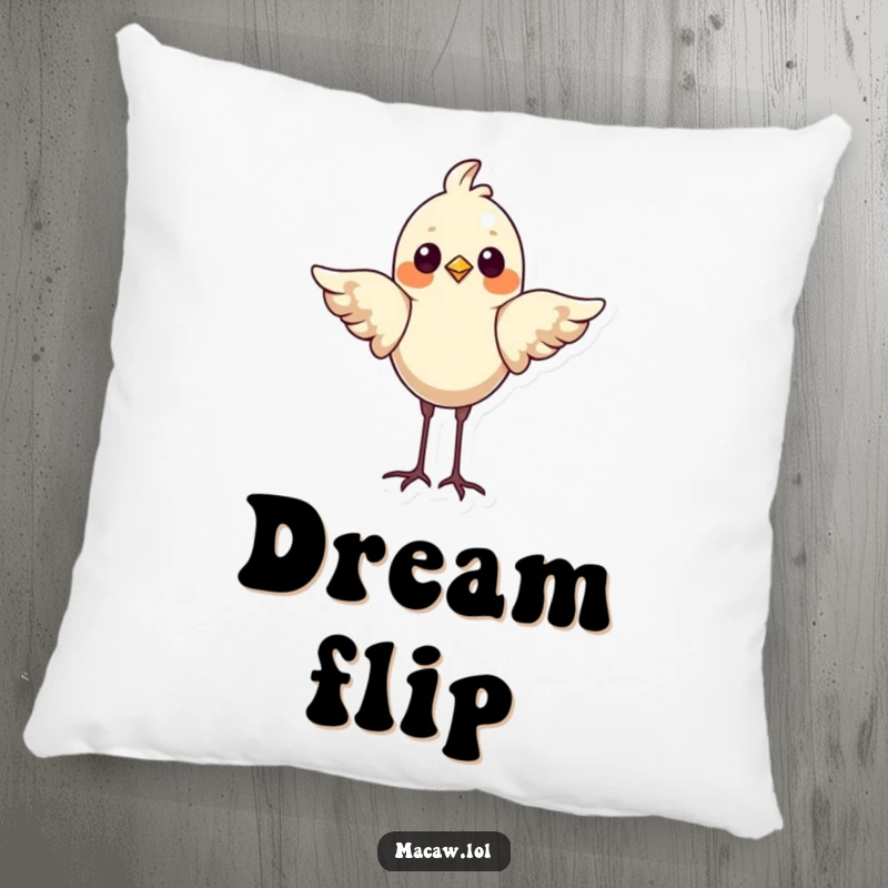 Funny Bird Pillow: A proud bird balances on its head, wings out for stability, adding a touch of humorous comfort to any setting.
