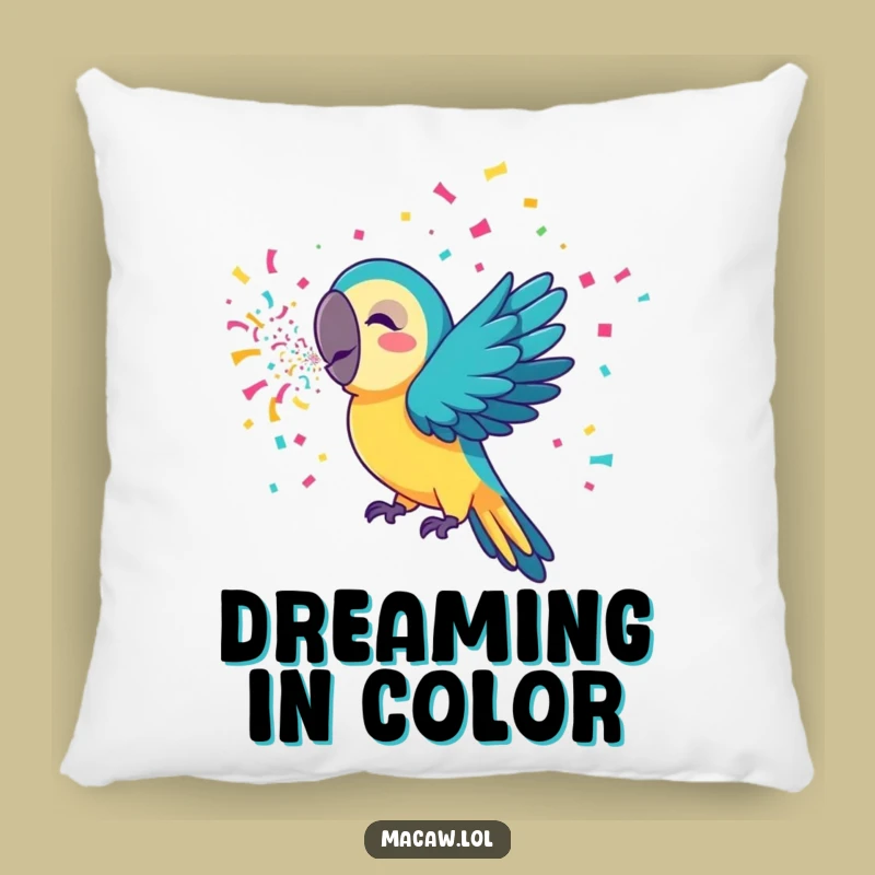 Funny Confetti Macaw Pillow: Cozy Comfort with a Party Bird
