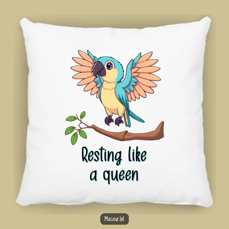 Funny Dramatic Macaw Pillow: Soft, Posed Bird Accent Gift