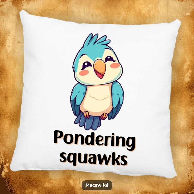 Funny kawaii macaw pillow, a plush bird with a funny squawk expression, offering soft comfort and comical humor, a delightful funny gift.