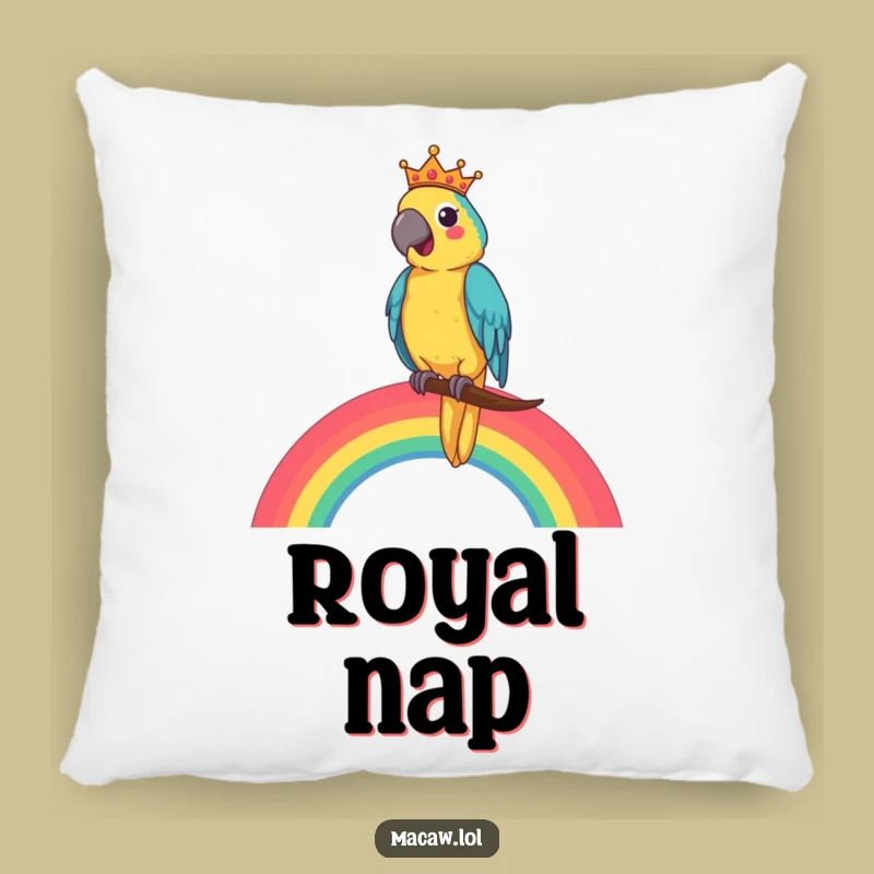 Funny Macaw King Pillow: Soft Cushion with a Royal Rainbow Perch