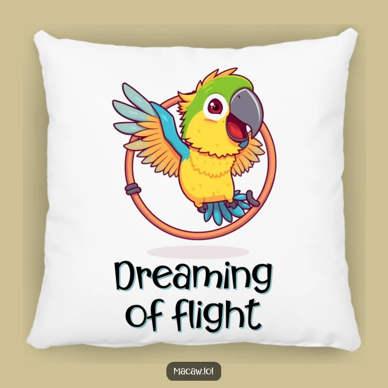 Funny Ruffled Macaw Hoop Pillow: Comfy Humor with a Determined Bird