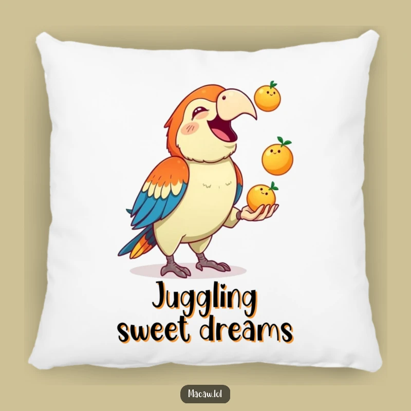 Funny Macaw Juggling Pillow: Comfy and Comical Fruit Lover's Accent