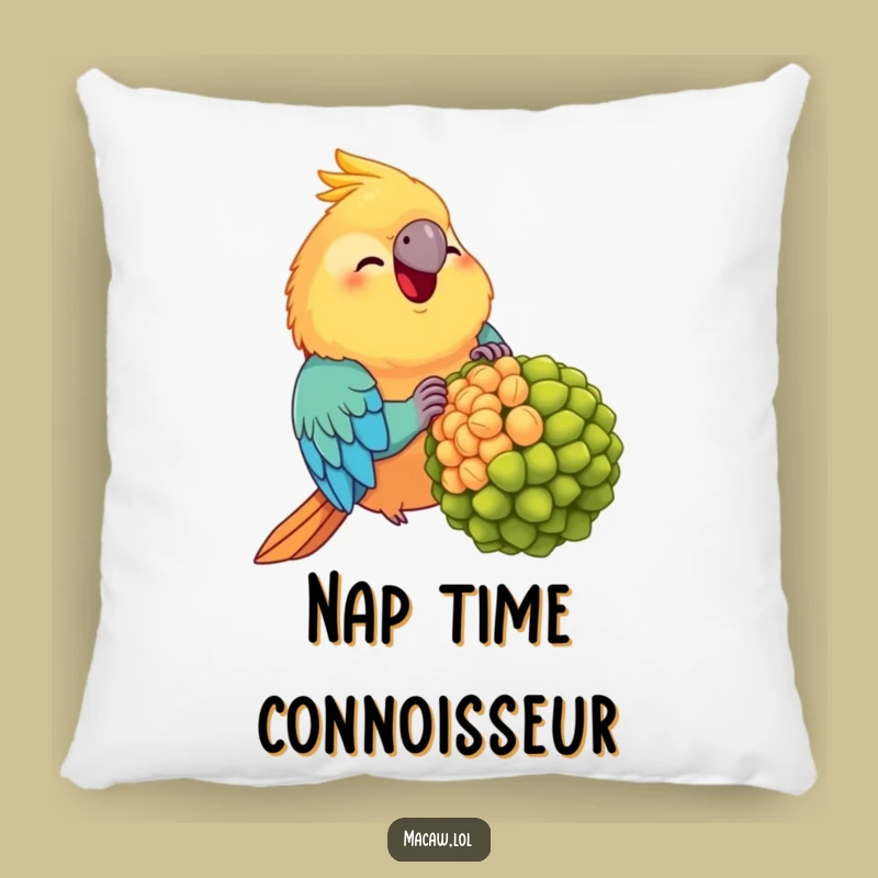Funny Chubby Macaw Pillow: Cozy Up with a Happy Bird and Its Giant Seed!
