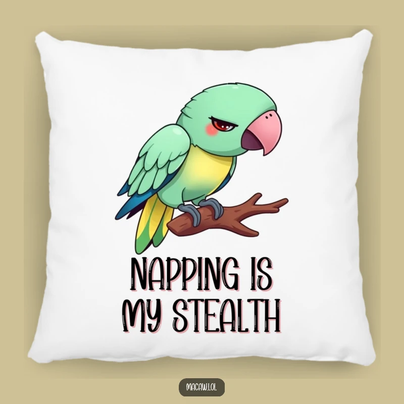 Funny Tiptoeing Macaw Pillow: Comfy Humor with a Silly Bird