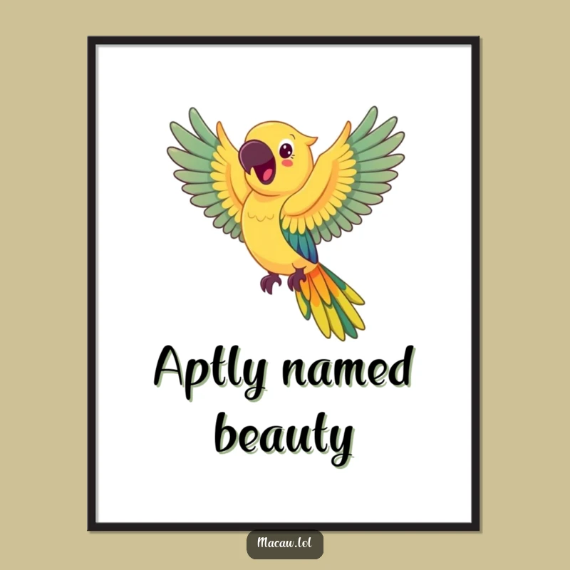 Funny Happy Macaw Rainbow Wings Digital Art Print: Joyful Bird Art Funny Gift