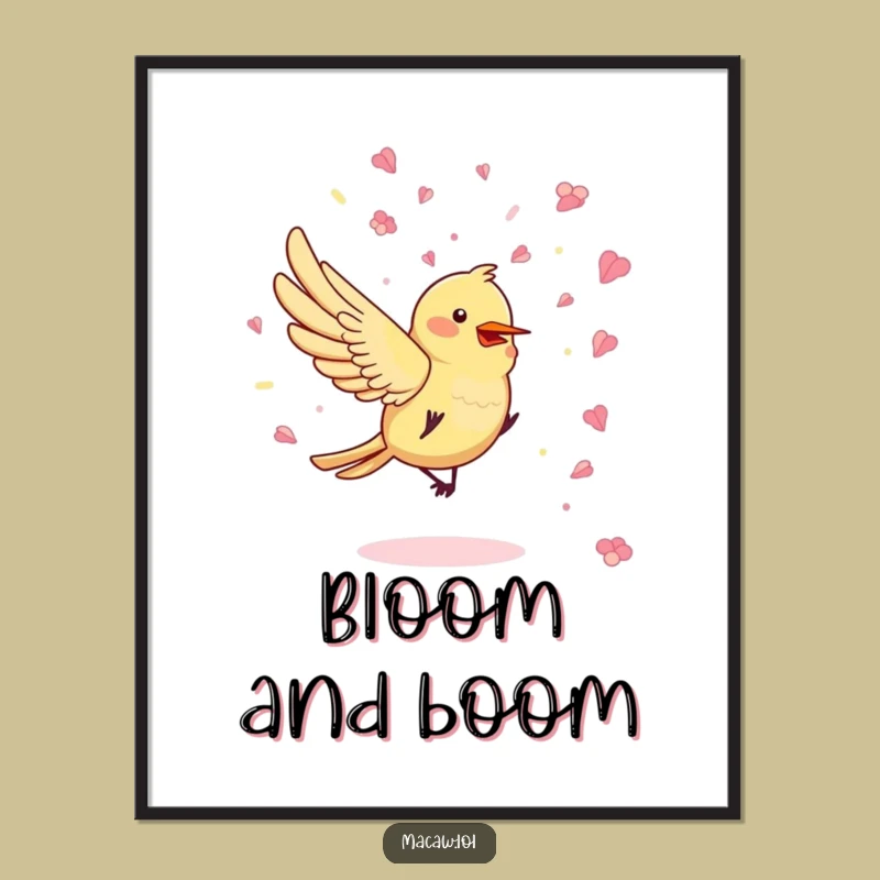 Funny Petal Party Bird Digital Art: Confetti Bird, Instant Download