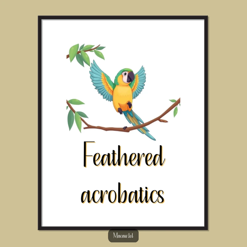 Funny Macaw Leap Digital Art, Dramatic Bird Acrobatics Download, Instant Funny Gift for Art Lovers
