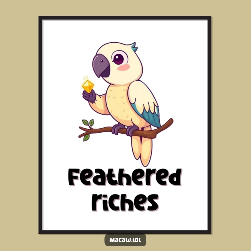 Funny Macaw Treasure Hunter Digital Print: Pirate Parrot's Shiny Loot Wall Art Funny Gift