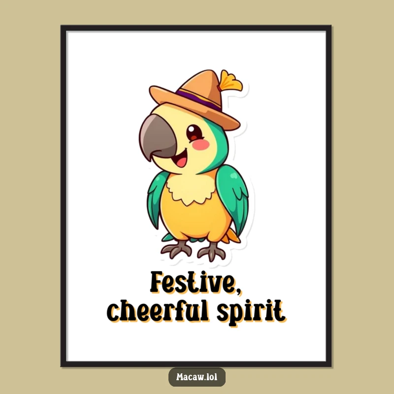 Funny Macaw Sombrero Digital Art: Festive Flourish, Instant Decor Gift